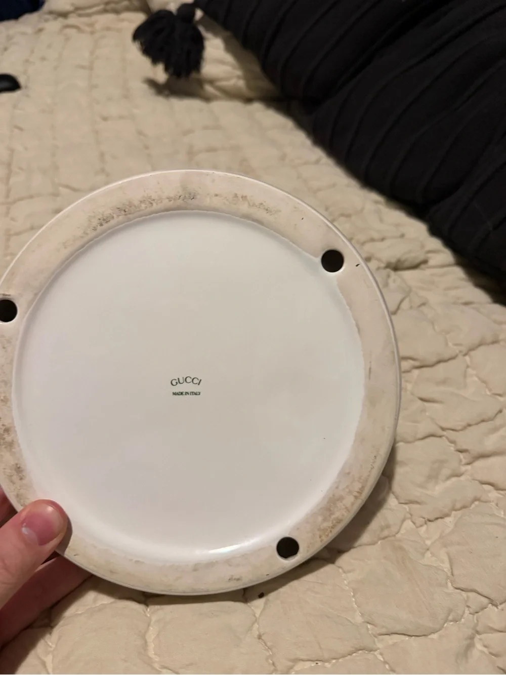 Gucci White Ceramic Plate with Nautical Anchor and Multicolor Flags